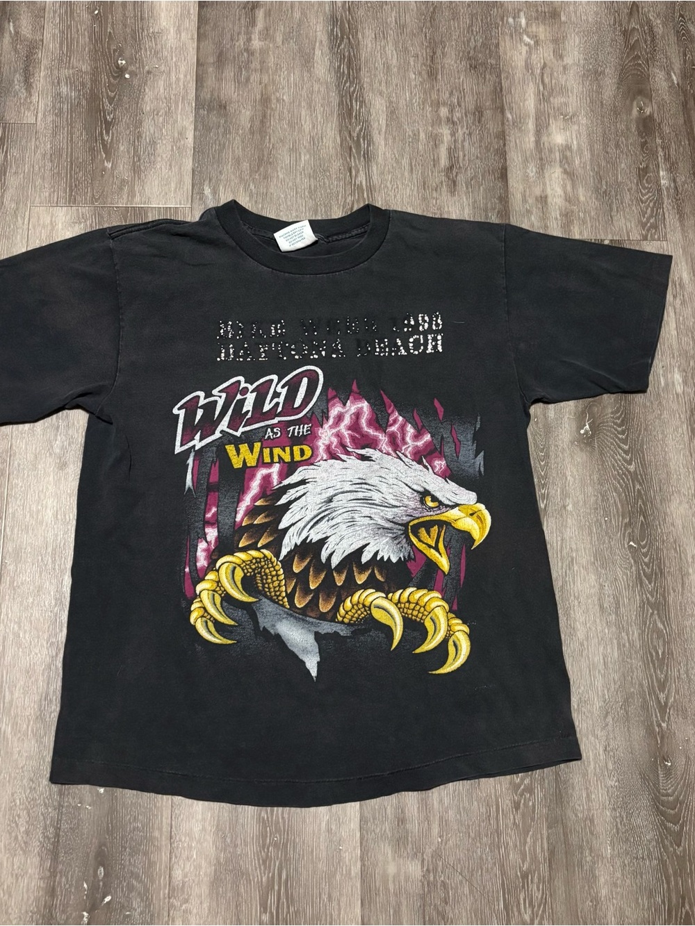 Vintage 90s USA Thunder Feel the Wind Bald Eagle Lightning T-Shirt Faded Men’s L
